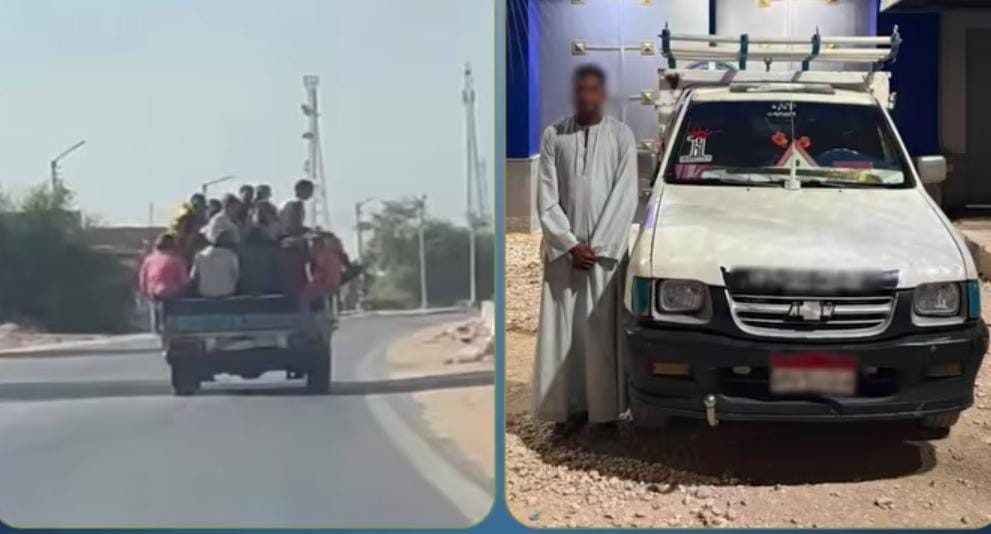 القبض على قائد سيارة ربع نقل  عرض حياة المواطنين للخطر بتحميل أشخاص أعلى الصندوق الخلفي في سوهاج